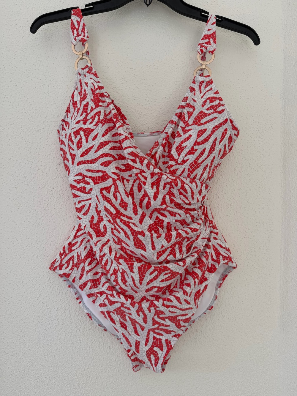 Michael Kors One-Piece Swimsuit — Red & White Coral Mosaic Print Size 12 NWOT
